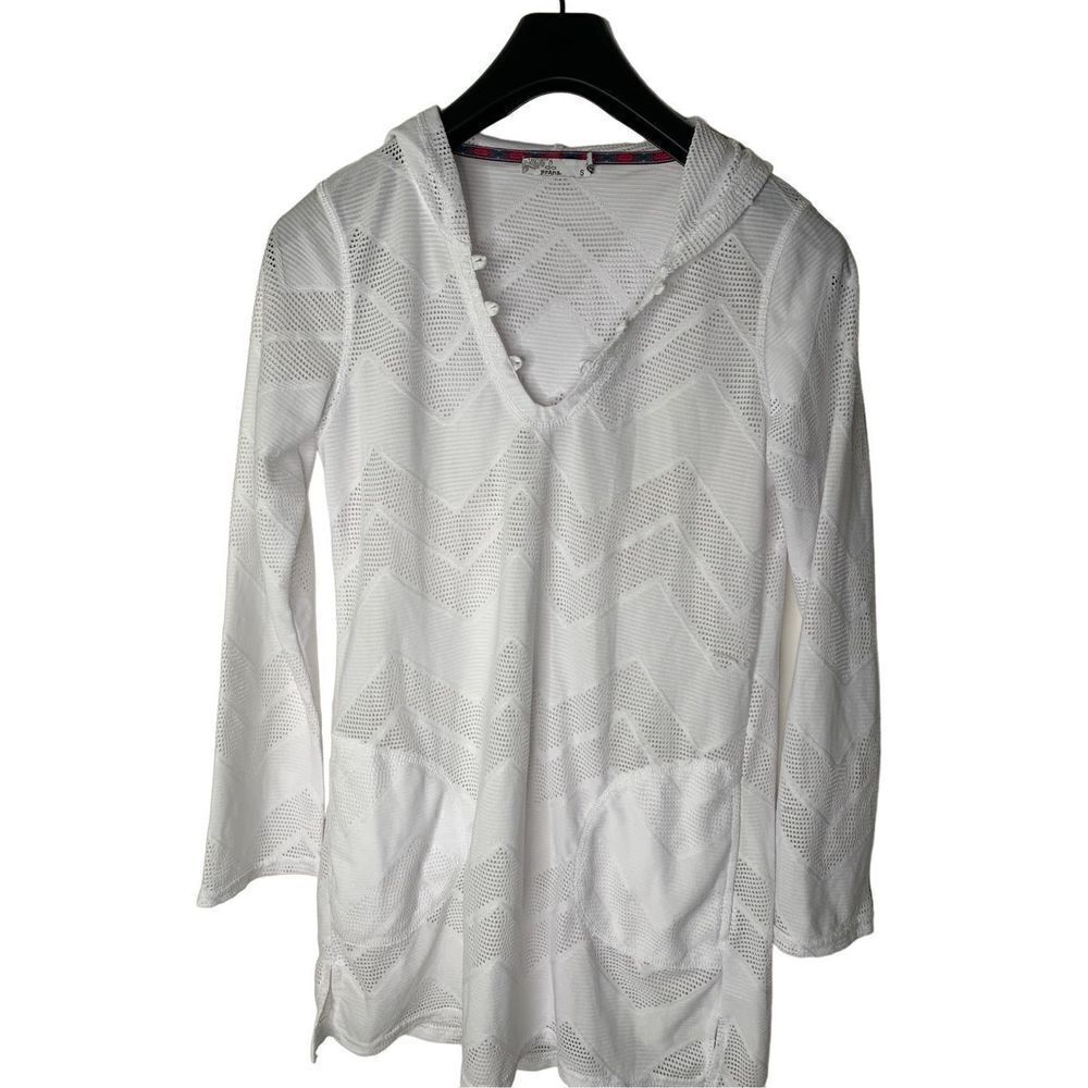 PrAna Shea Tunic White Coverup Hoodie size Small